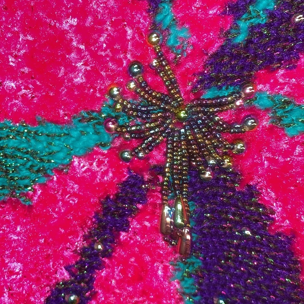 Vintage 80s 90s  Colorful Floral Women's Sweater Beaded Details Small/Medium - Picture 6 of 17